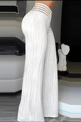Emoto Crisscross Sheer Mesh Patch High Waist Flare Pants